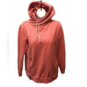 Ampersand Ave Double Hooded Sweatshirt M Peach Logo Pullover Casual Drawstring